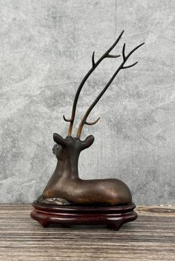Antique Chinese Bronze Recumbent Deer Stag
