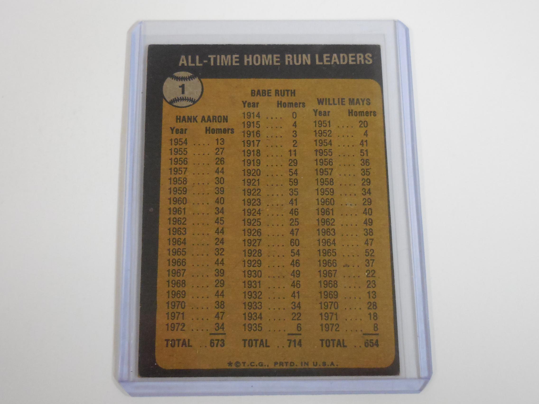 1973 TOPPS BASEBALL BABE RUTH HANK AARON WILLIE MAYS ALL TIME HOME RUN LEADERS