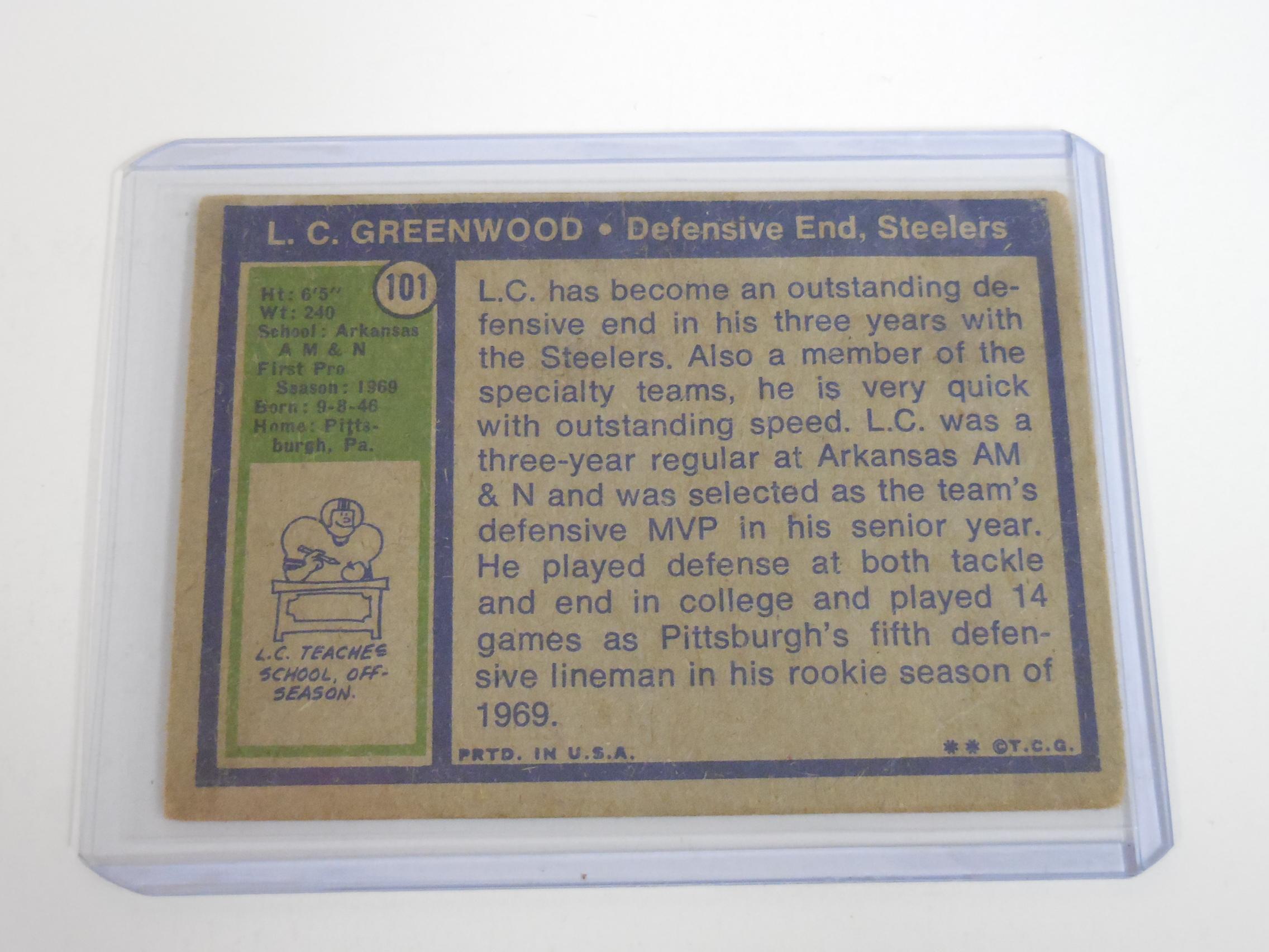 1972 TOPPS FOOTBALL #101 L.C. GREENWOOD STEELERS ROOKIE CARD RC