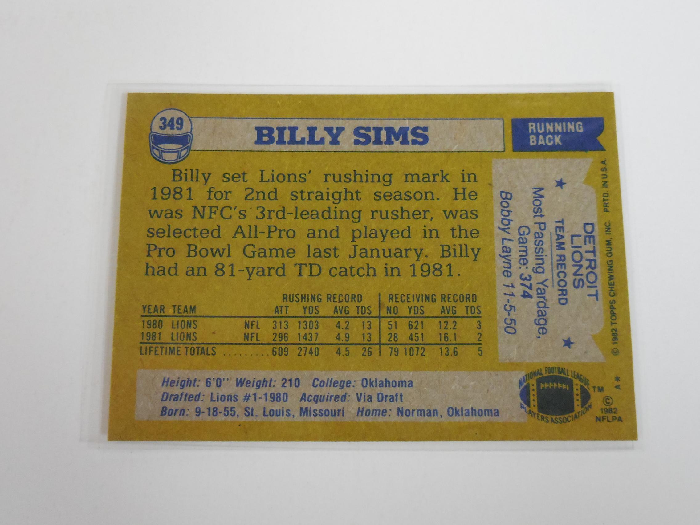 1982 TOPPS FOOTBALL BILLY SIMS DETROIT LIONS