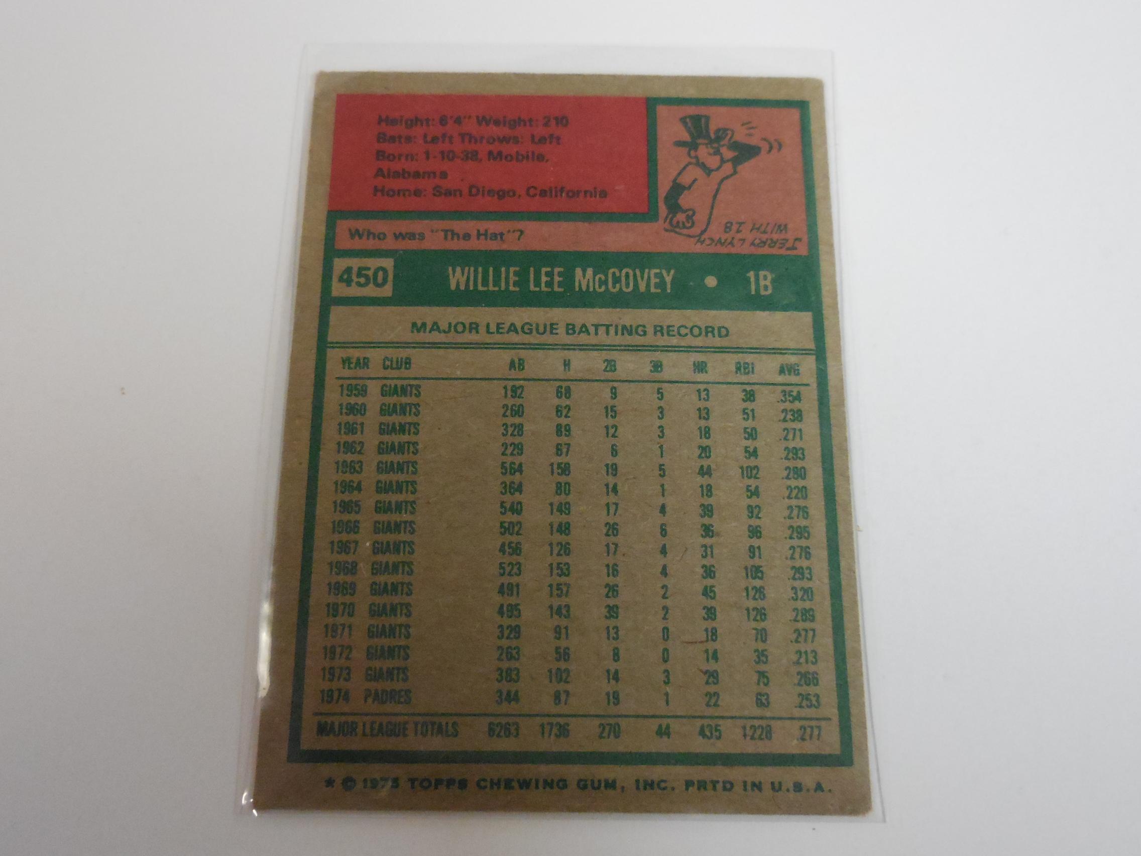 1975 TOPPS BASEBALL #450 WILLIE MCCOVEY