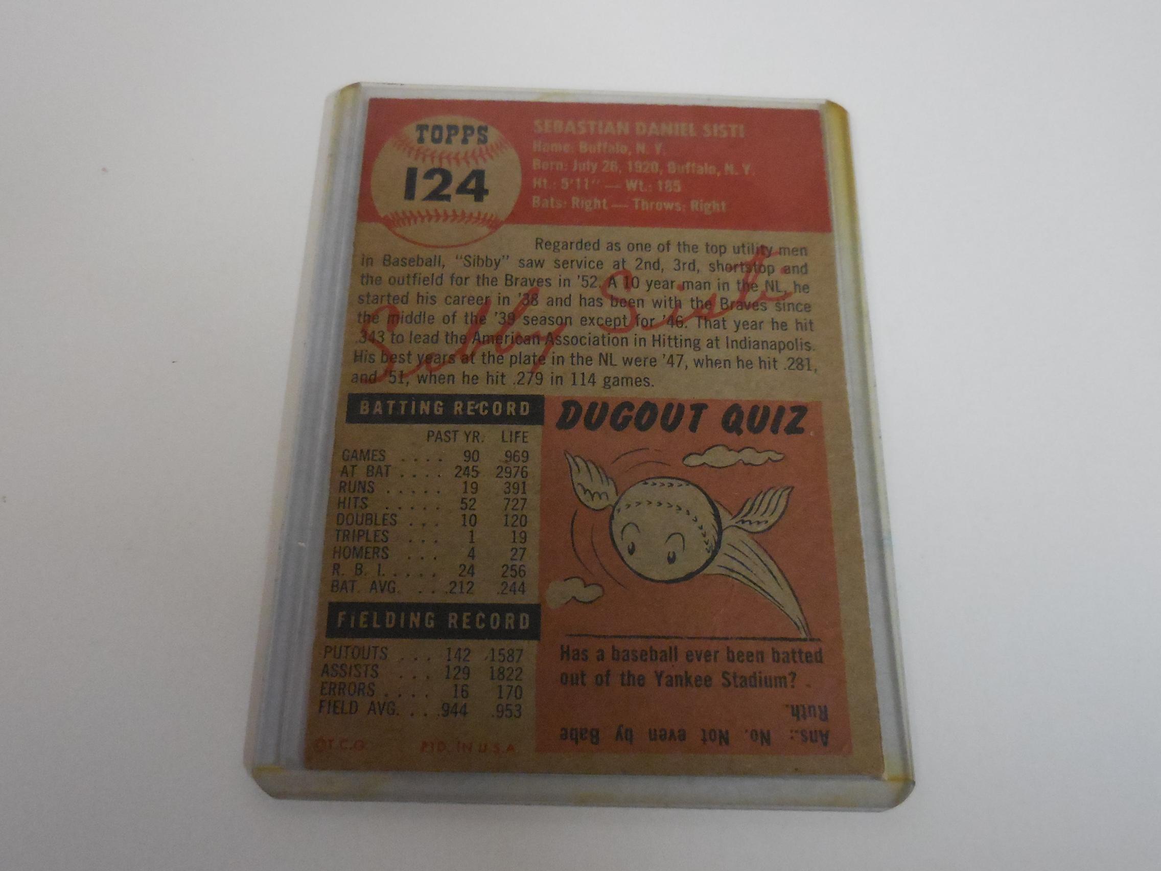 1953 TOPPS BASEBALL #124 SIBBY SISTI BOSTON BRAVES VINTAGE