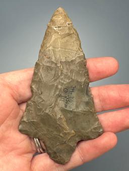 3 15/16" Stemmed Point, Chert, Broken and Glued Tip, Found in Madison Co., Illinois