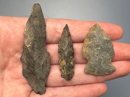 6 Nice Arrowheads, Points, Found in Northampton Co., PA, Longest is 2 1/2", Ex: Burley Museum Collec