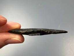 2 1/8" Black Chert Orient Fishtail, Found in Rheems, Lancaster Co., PA, Ex: Thomas Noll Collection