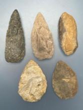 Lot of 5 Various Blades, Found in Jim Thorpe Area in Pennsylvania, Longest is 2 13/16"