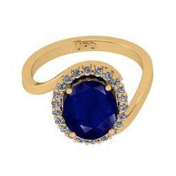 2.80 Ctw I2/I3 Blue Sapphire And Diamond 14K Yellow Gold Engagement Halo Ring