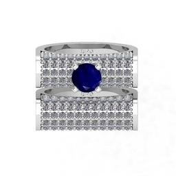 3.31 Ctw SI2/I1Blue Sapphire and Diamond 14K White Gold Engagement set Ring