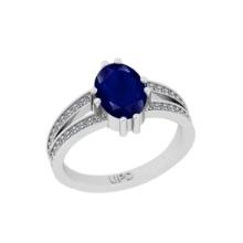 2.24 Ctw I2/I3 Blue Sapphire And Diamond 14K White Gold Engagement Ring