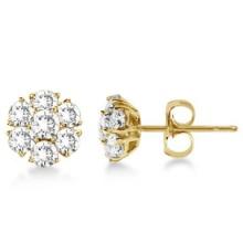 Diamond Flower Cluster Earrings in 14K Yellow Gold 3.00ctw