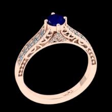 0.76 Ctw VS/SI1 Blue Sapphire And Diamond Prong Set 14K Rose Gold Engagement Filigree Ring