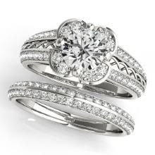 Certified 1.60 Ctw SI2/I1 Diamond 14K White Gold Vingate Style Bridal Set Ring