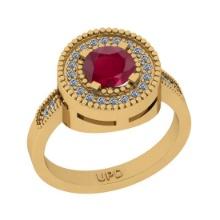 1.14 Ctw SI2/I1Ruby And Diamond 14K Yellow Gold Engagement Halo Ring