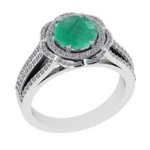 2.65 Ctw SI2/I1 Emerald and Diamond 14K White Gold Engagement Halo Ring