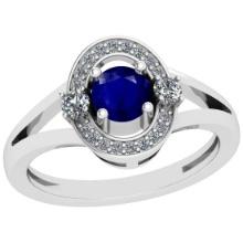 0.74 Ctw I2/I3 Blue Sapphire And Diamond 14K Yellow Gold Ring