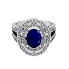 2.67 Ctw SI2/I1 Blue Sapphire And Diamond 14K White Gold two Row Engagement Halo Ring