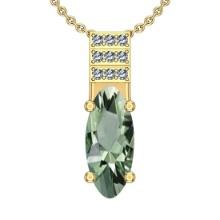 Certified 22.67 Ctw I2/I3 Green Amethyst And Diamond 14K Yellow Gold Pendant