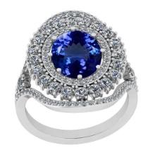 Certified 4.08 Ctw VS/SI1 Tanzanite And Diamond 14K White Gold Victorian Style Bridal Halo Ring