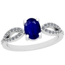 0.64 Ctw I2/I3 Blue Sapphire And Diamond 14K White Gold Ring
