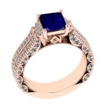 2.11 Ctw SI2/I1 Blue Sapphire and Diamond 14K Rose Gold Engagement Ring