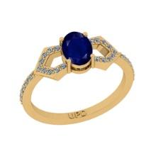 0.93 Ctw I2/I3 Blue Sapphire And Diamond 14K Yellow Gold Ring
