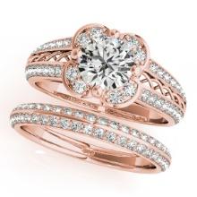 Certified 1.60 Ctw SI2/I1 Diamond 14K Rose Gold Vingate Style Bridal Set Ring