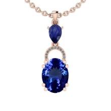 Certified 5.36 Ctw VS/SI1 Tanzanite,Blue Sapphire And Diamond 14K Rose Gold Vintage Style Necklace