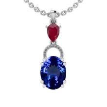 Certified 5.36 Ctw VS/SI1 Tanzanite,RUBY And Diamond 14K White Gold Vintage Style Necklace