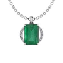 Certified 2.46 Ctw Emerald and Diamond I2/I3 14K White Gold Victorian Style Pendant Necklace