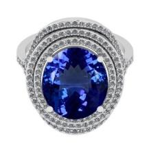 Certified 6.52 Ctw VS/SI1 Tanzanite And Diamond 14K White Gold Victorian Style Engagement Halo Ring