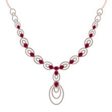 23.80 Ctw SI2/I1 Ruby And Diamond 14K Rose Gold Victorian Style Necklace