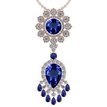 Certified 15.49 Ctw VS/SI1 Tanzanite,Blue Sapphire And Diamond 14K Rose Gold Vintage Style Necklace