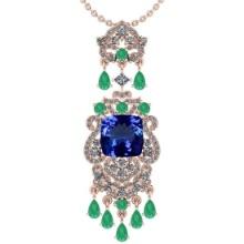 Certified 11.78 Ctw VS/SI1 Tanzanite,Emerald And Diamond 14K Rose Gold Vintage Style Necklace