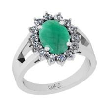 3.02 Ctw SI2/I1 Emerald And Diamond 14K White Gold Engagement Ring