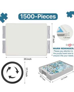 Rotating Plastic Puzzle Board with Drawers and Cover, 35"x27" Portable Jigsaw Puzzle Table for