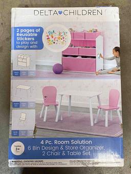 Delta Children 4-Piece Toddler Playroom Set ? Includes Play Table and 6 Bin Toy Organizer with