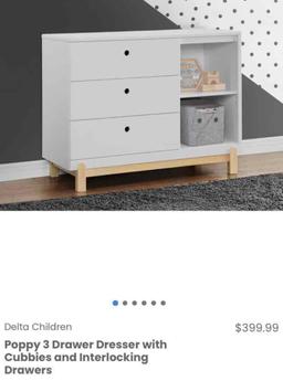 Delta Children Poppy 3 Drawer Dresser with Cubbies and Interlocking Drawers