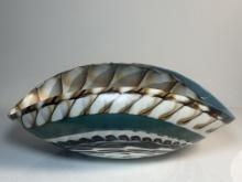 Fornace Ferro Murano Turquoise White & Brown Glass Shell Bowl Made in Italy