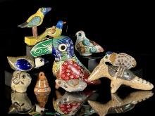 nine pottery Hand Painted Mexican Birds