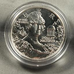 1999-P Dolley Madison Commemorative US Dollar coin, 90% Silver