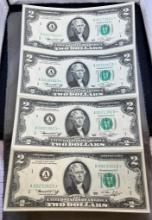 Uncut sheet of 4- 1976 $2.00 Federal Reserve STAR notes, this had been folded, but UNC