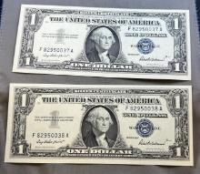 2- 1957 Silver Certificates,  Sequential Serial Numbers, UNC