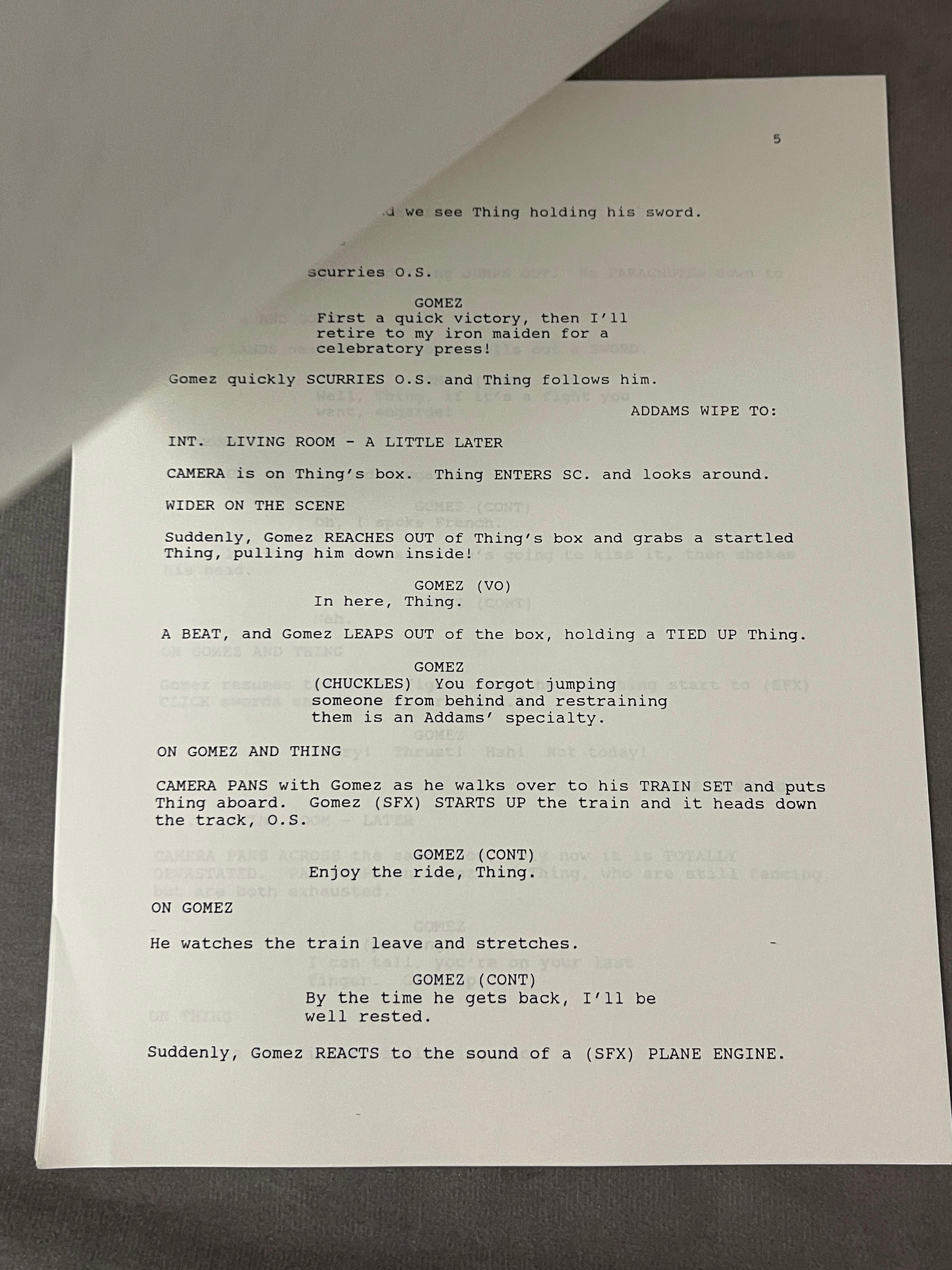 The Addams Family "A Sword Fightin' Thing" VIntage Script