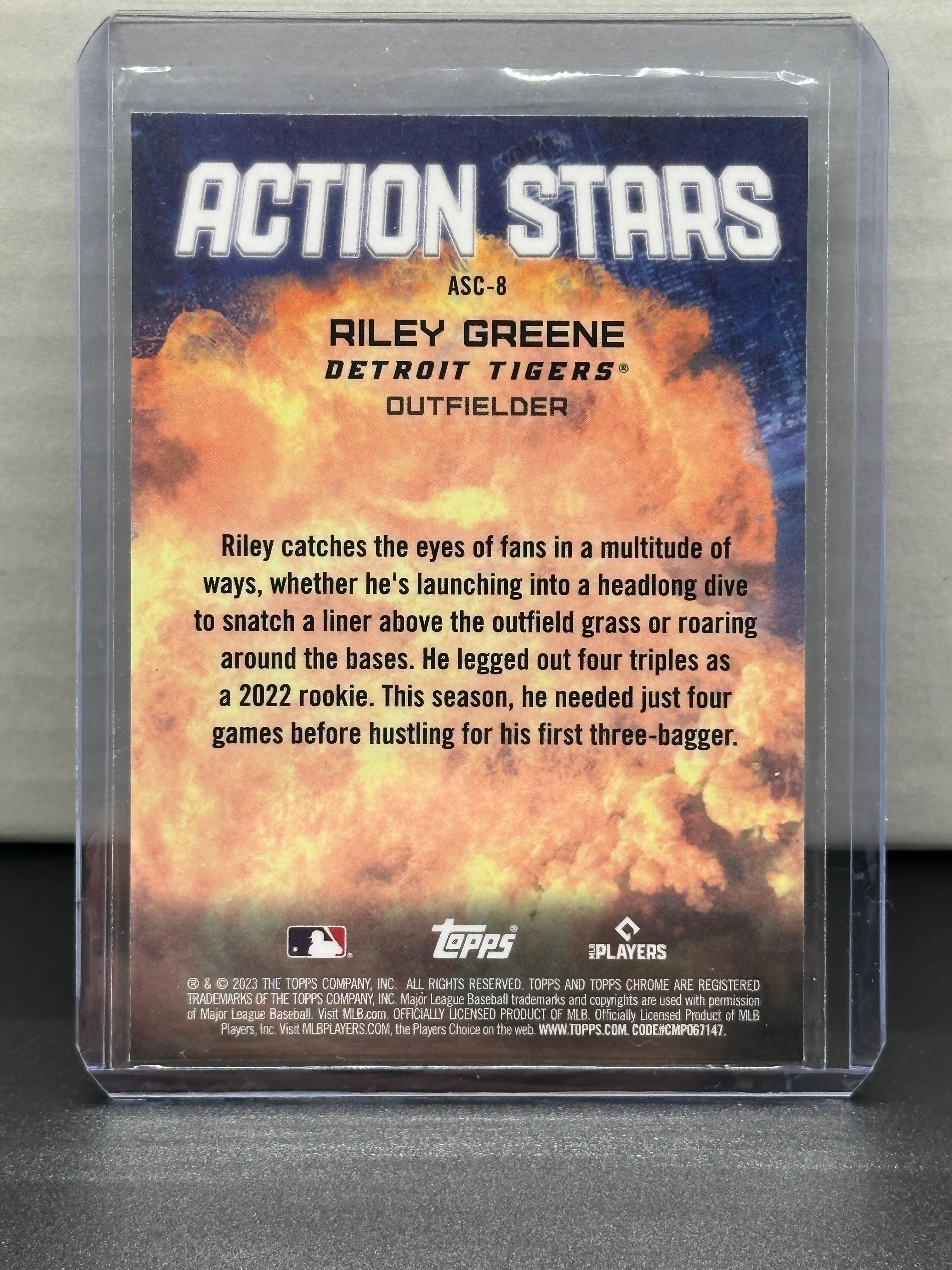 Riley Greene 2023 Topps Chrome Action Stars Refractor Rookie RC Insert #ASC-8