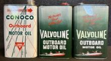 Lot 3 Valvoline & Conoco Outboard Motor Oil Quart Cans