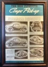 1939 Plymouth Couple Pickup Truck Paper Advertising Dealer Display Sign Framed