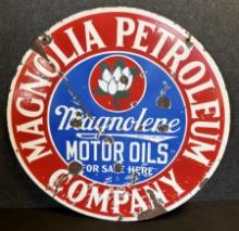 Magnolia Magnolene Double Sided Porcelain Motor Oils Co Advertising Sign Ca. 1920s-30s