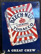 Original 1920s Beech-Nut Chewing Tobacco Single Sided Porcelain Advertising Sign