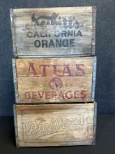 Lot of 3 Nesbitt's Atlas Beverage & Pfeiffers Beer Wooden Advertising Pop Crates