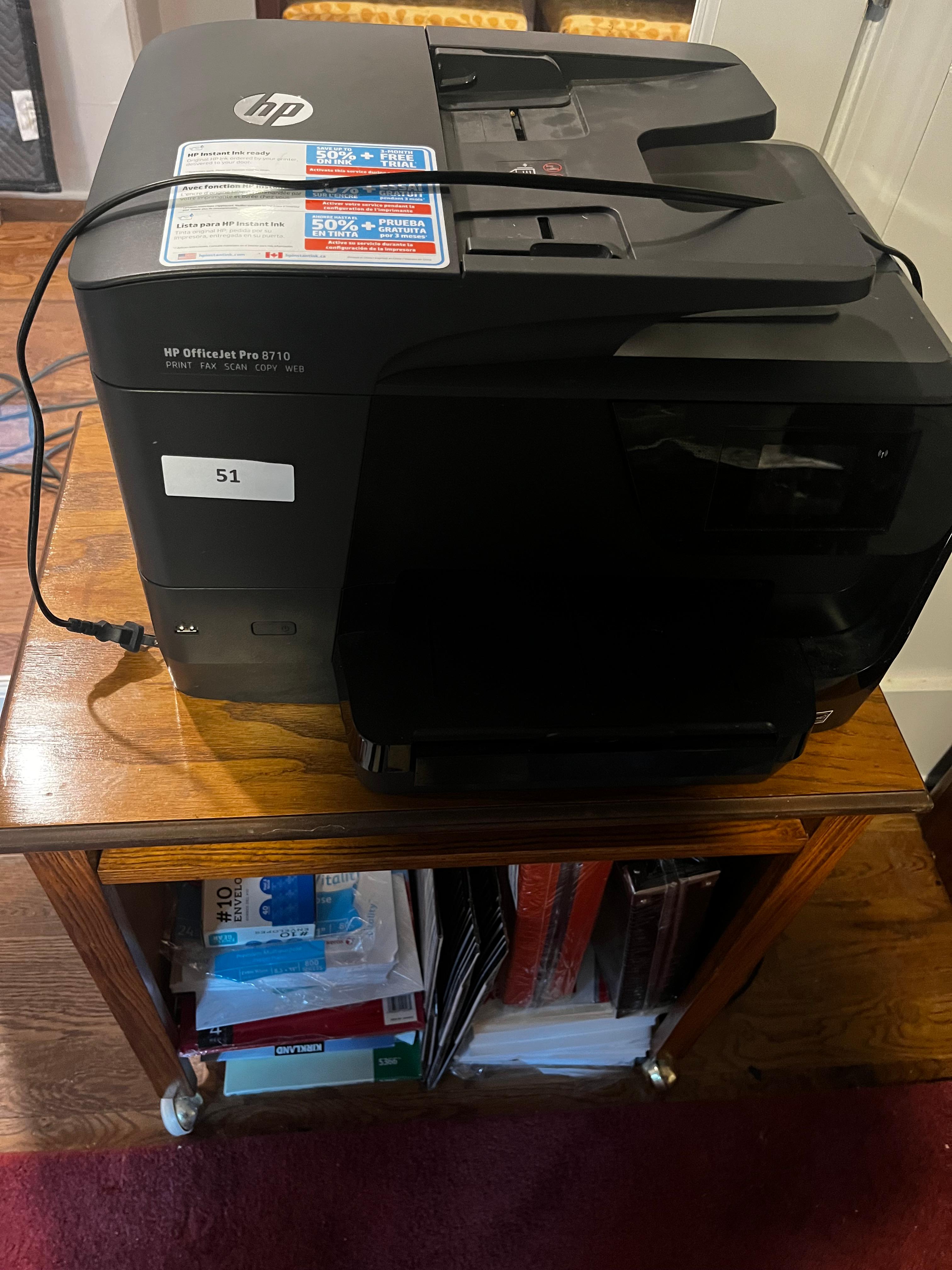 HP 8710 Printer, Wood Table and Office/Printing Contents.